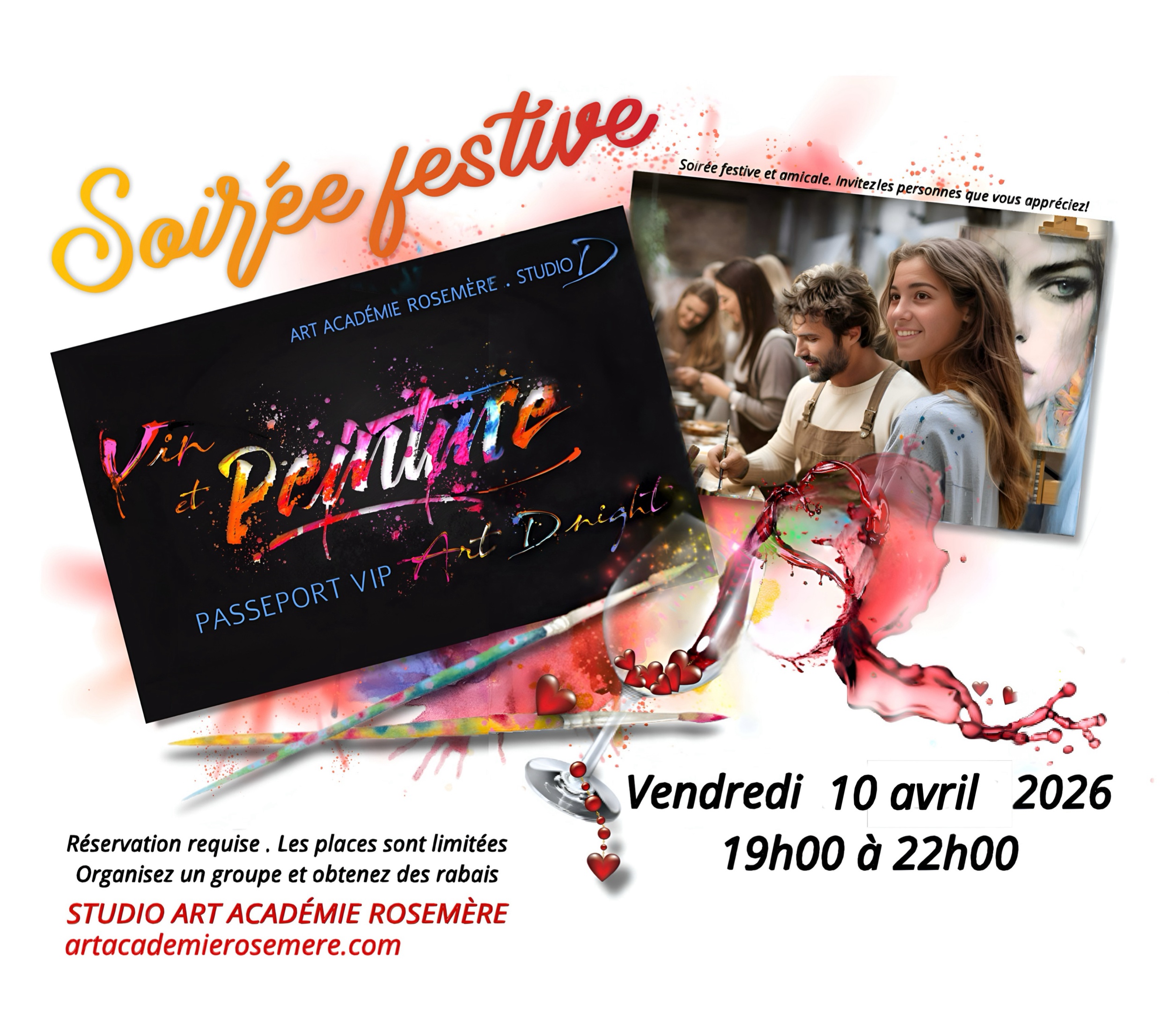 Studio Art Académie Rosemère . Soirées Art D night . Soirées vin et peinture
